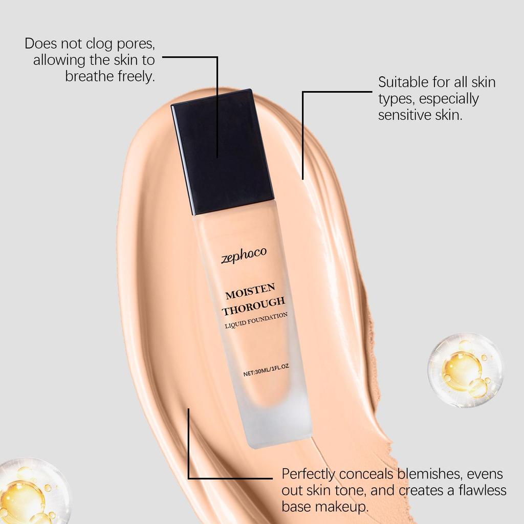 ZEPHOCO Natural Moisturizing Lightweight Foundation - Skin Tone Correcting and Refreshing.