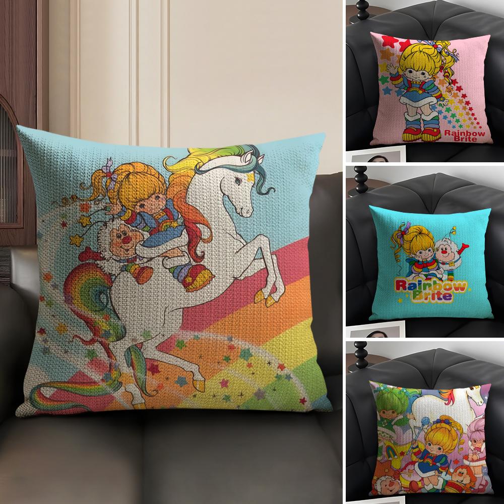 Cartoon Anime Cute R-Rainbow Brite Pillow Case Natural Linen Double-Sided Printing Sofa Home Decor Cushion Cover