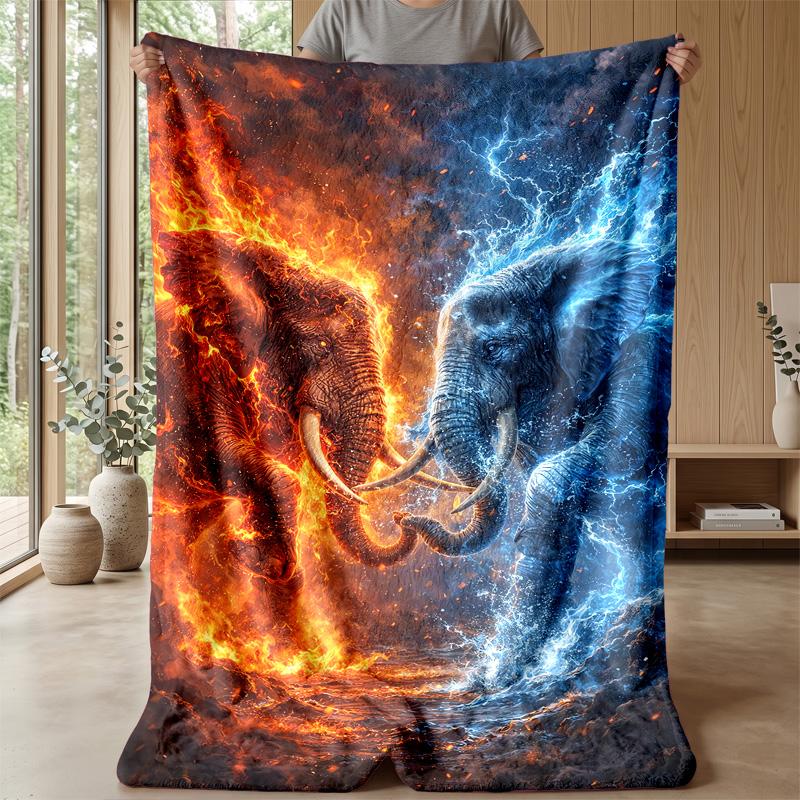 Fire vs Water Elephants Theme blanket Lightweight Warm Flannel Blanket Decorative Throw Blanket for Home Decoration