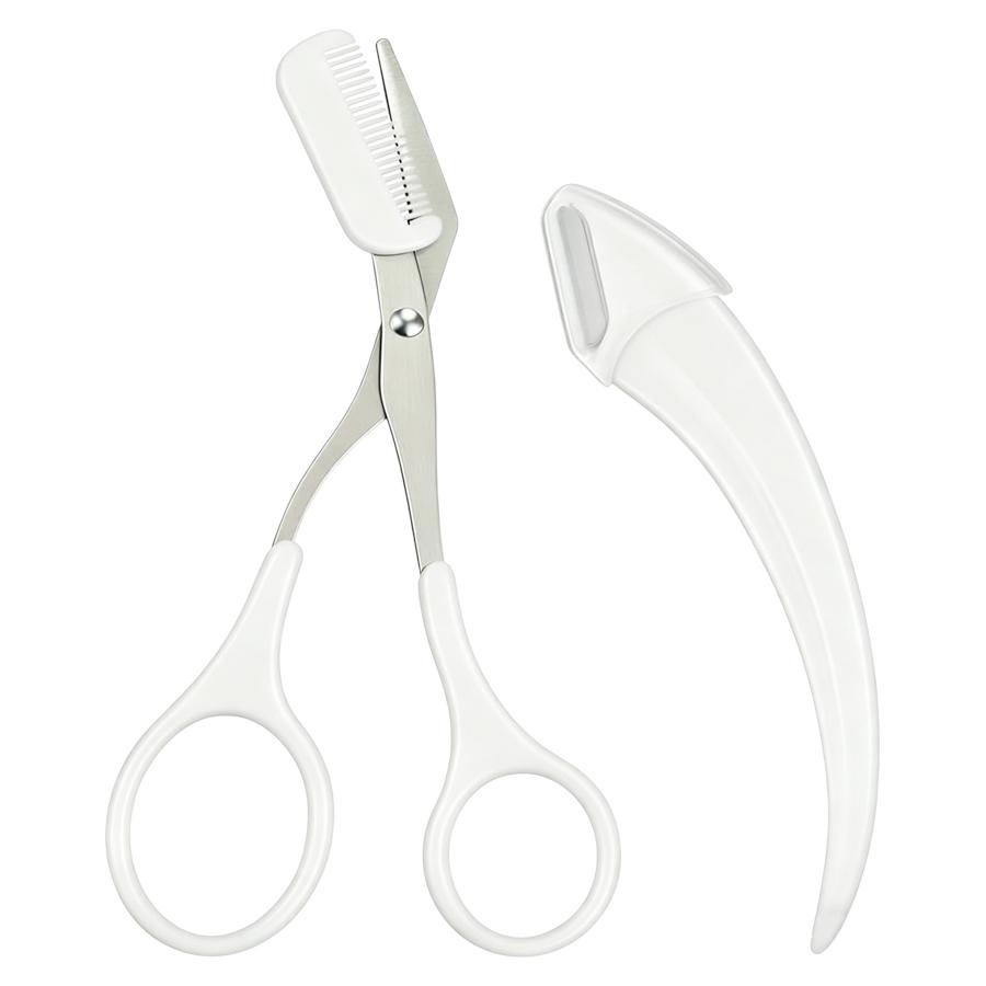 

2Pcs Eyebrow Grooming Tool Set, Curved Eyebrow Razor Trimming Scissors Easy Beauty Tools for Beginner белый