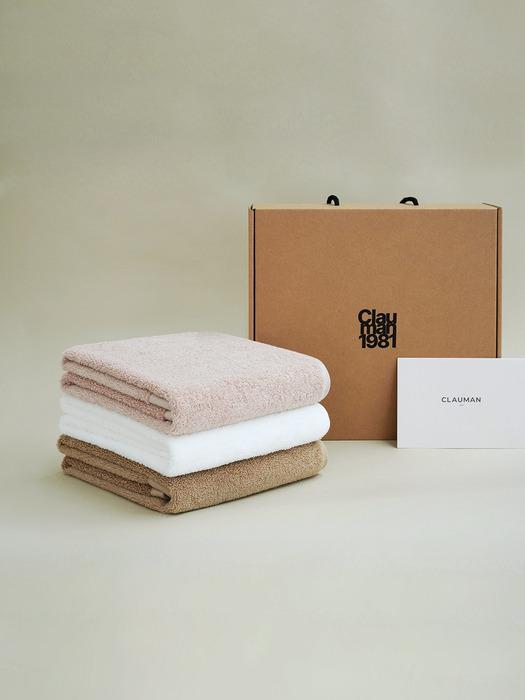 

CLAUMAN 1981 3P Luxury Supima Towel White + Blush Pink + Camel