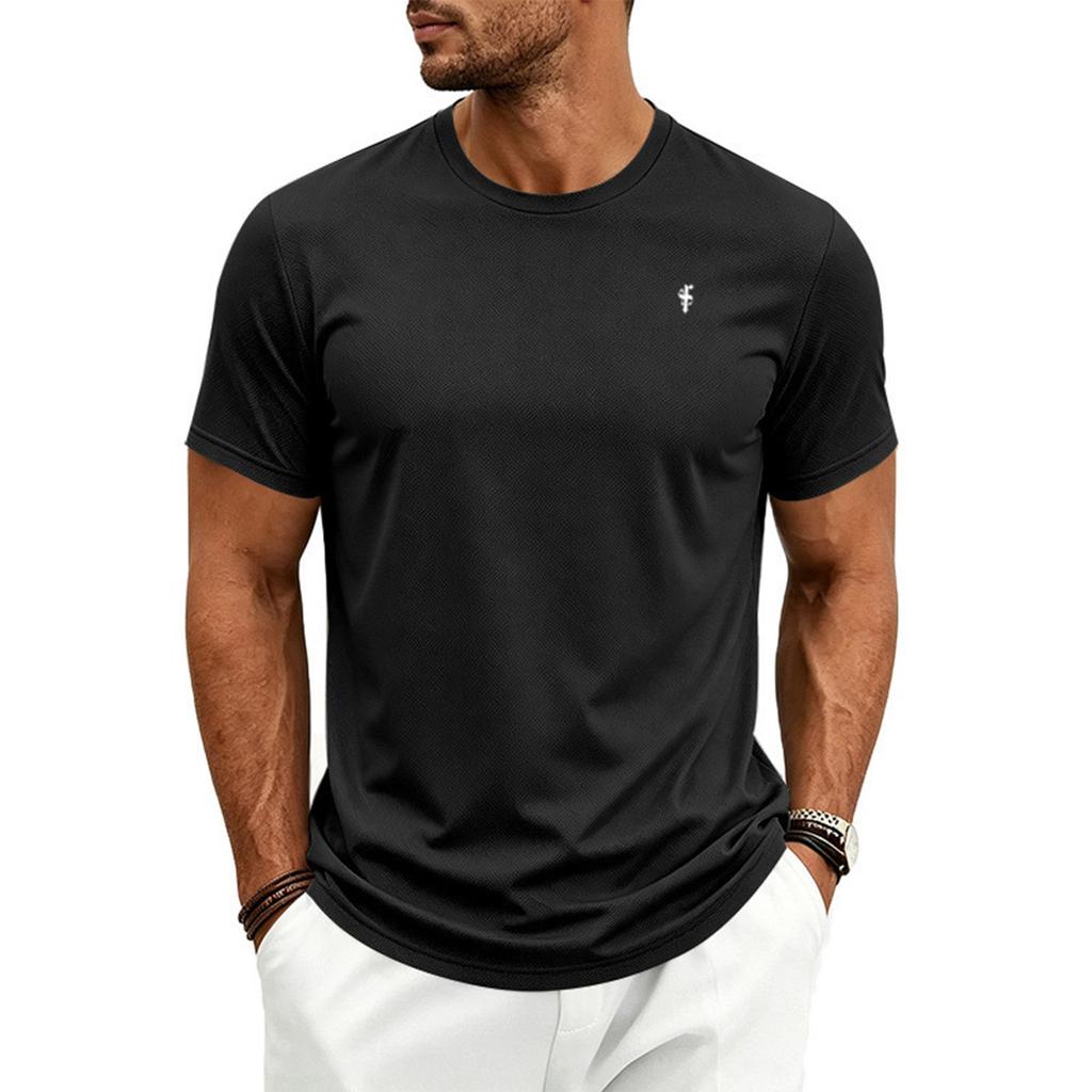 Men's Quick Dry Plus Size Athletic T Shirt with Music Note Print Crew Neck Short Sleeve Lightweight Top