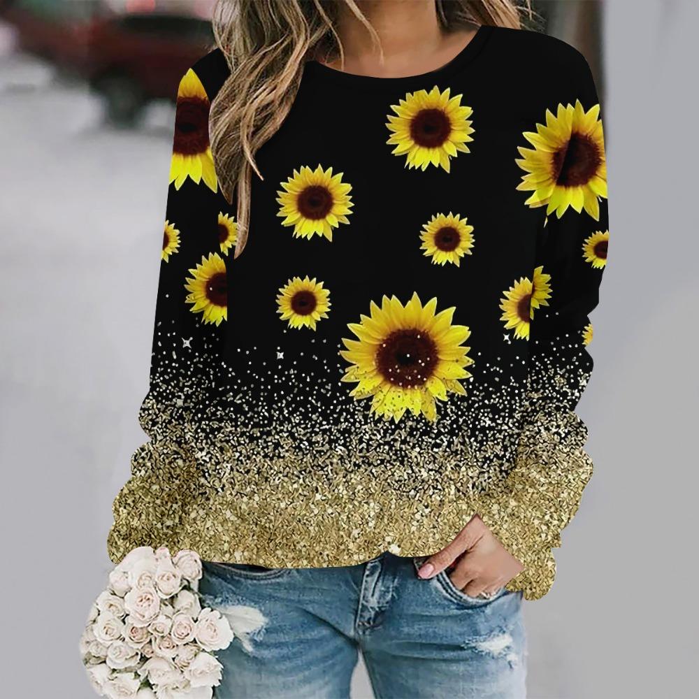 2025  Autumn and winter new fashion round neck long sleeve printed elegant casual loose hoodie