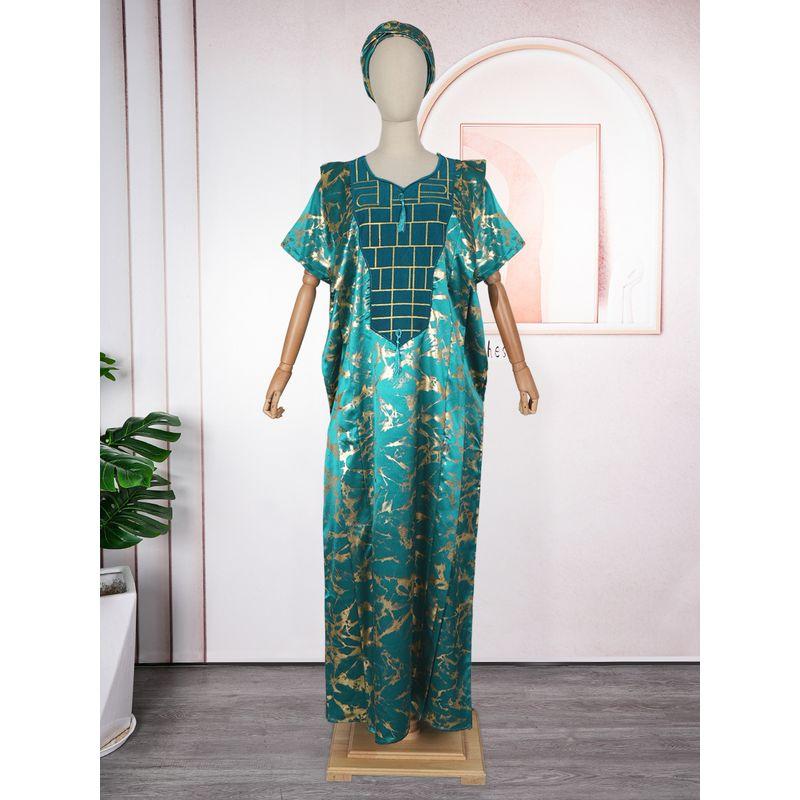 Summer African Indonesian Glossy Fabric Printed Tape Headscarf Short sleeve Robe Loose Women Tassel Dress Dresses