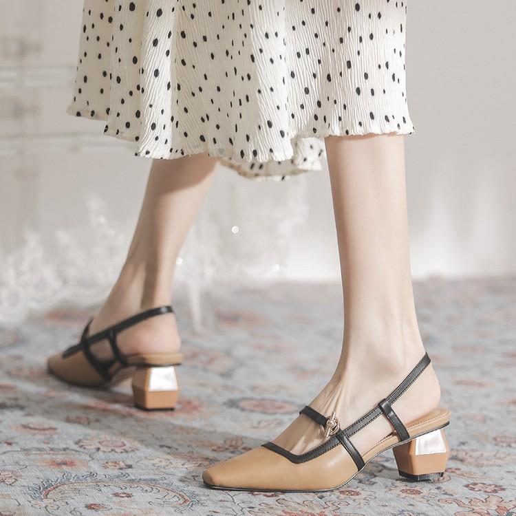 2025 spring and summer foreign trade new bag head sandals women's thick heel fashion versatile square head back empty single shoes fairy shoes