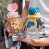 Water bottle new straw cup student children cartoon bear cup portable strap handle sticker plastic cup waterproof and drop resistant