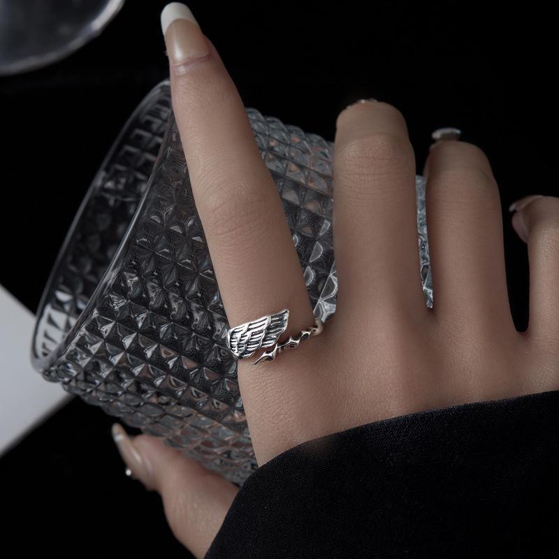Banyan Tree S925 Silver Korean Angel Wing Feather Ring