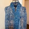 Used Blue floral and stripe pattern large stole with fringe