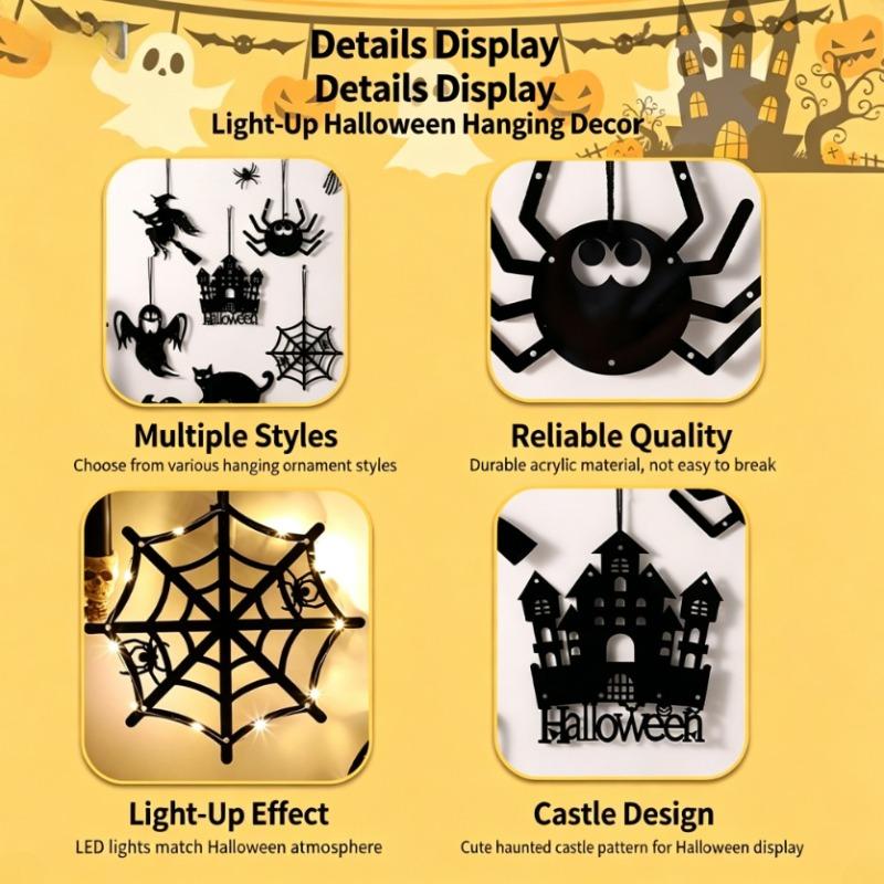 LED Light Up Halloween Hanging Ghost Spider Web Bat Ornaments Halloween Party Horror Props Indoor Outdoor Home Decoration Gifts