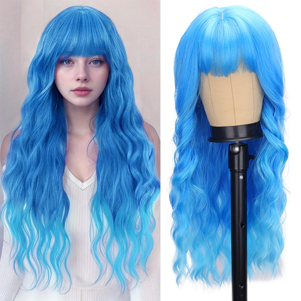 Long Auburn Wigs with Bangs Long Wavy Wigs for Women 26 Inch Copper Red Middle Part Copper Wavy Wig Natural Looking Synthetic Auburn Long Wig