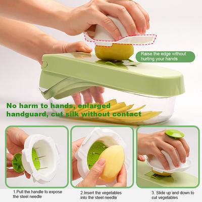 Gemüsehacker mit 8 Hobel-, Würfel- Edelstahl Zwiebelreibe Schäler Klingen Julienne-Hacker Küchen-Essential-Werkzeug