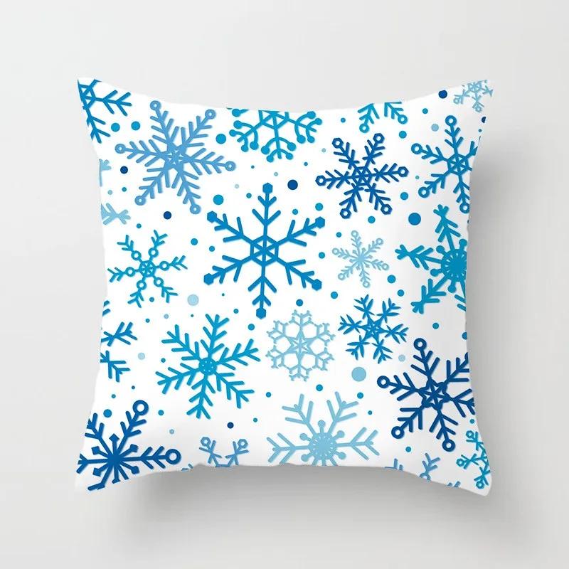 Blauer Schneeflocken Weihnachts-Kissenbezug Heimdeko Ornament Anhänger Geschenk Kissen