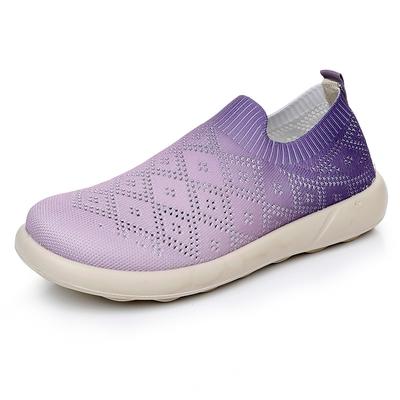 New Women's Shoes Fly Woven Breathable Mesh Soft Sole Wear-resistant Fashion Gradient Color Casual Sports Women's Single Shoes
