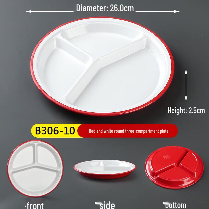 Melamine Three-Compartment Round Canteen Plate