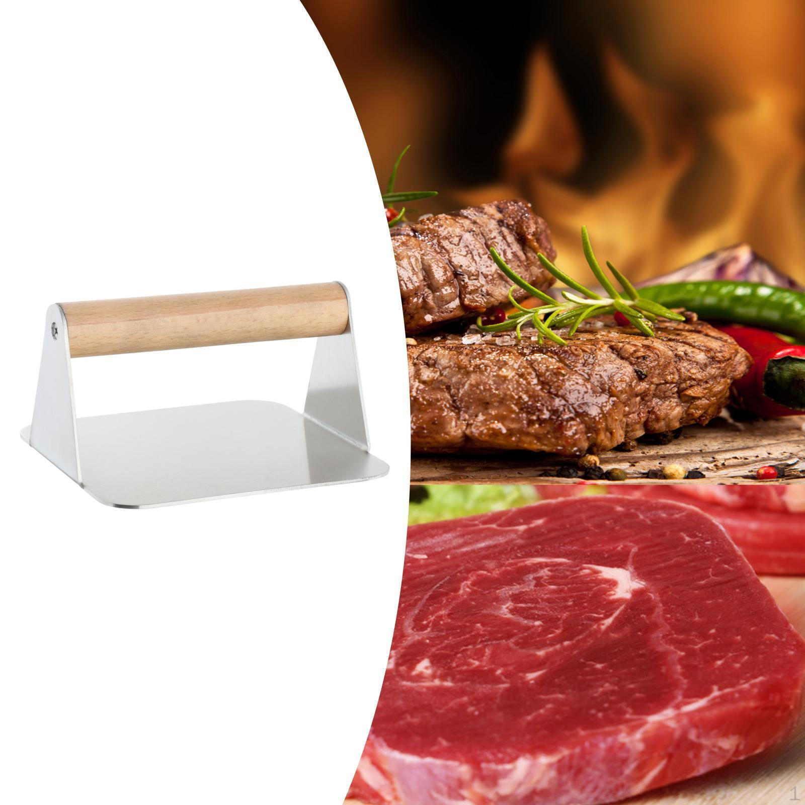 Burger Press Meat Smasher Hamburger Wooden Handle Anti-scalding Non- Cooking for Griddle Square_Multi