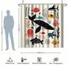 4 Stück, Cartoon Kleiner Fisch Duschvorhang Set, Verschiedene Kleine Fische, mit 12 Haken, Polyester Stoff, mit Badezimmer Anti-Rutsch
