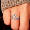 Zirkonia Blauer Doppelwellenring Einfaches Design Meereswelle Verstellbare Ringe Trendiger Ozean Wellen Schmuck Geschenk Großhandel