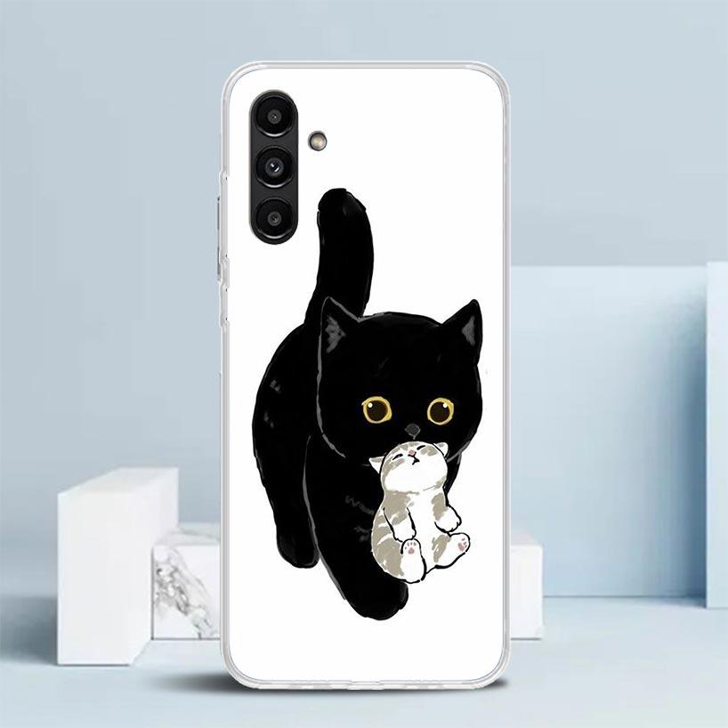 Cartoon Cute Black Cat Phone Case For Samsung Galaxy A17 A37 A57 A16 A15 A14 A13 A56 A55 A54 A53 A36 A35 A34 A33 A26 A25 A24 A23