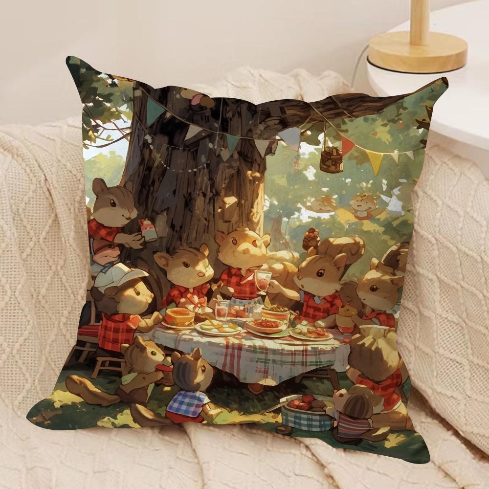 Cute Squirrel Cushion Cover Silky Short Plush Sofa Pillow Cover Hidden Zipper Soft Dustproof Case for Home Decor