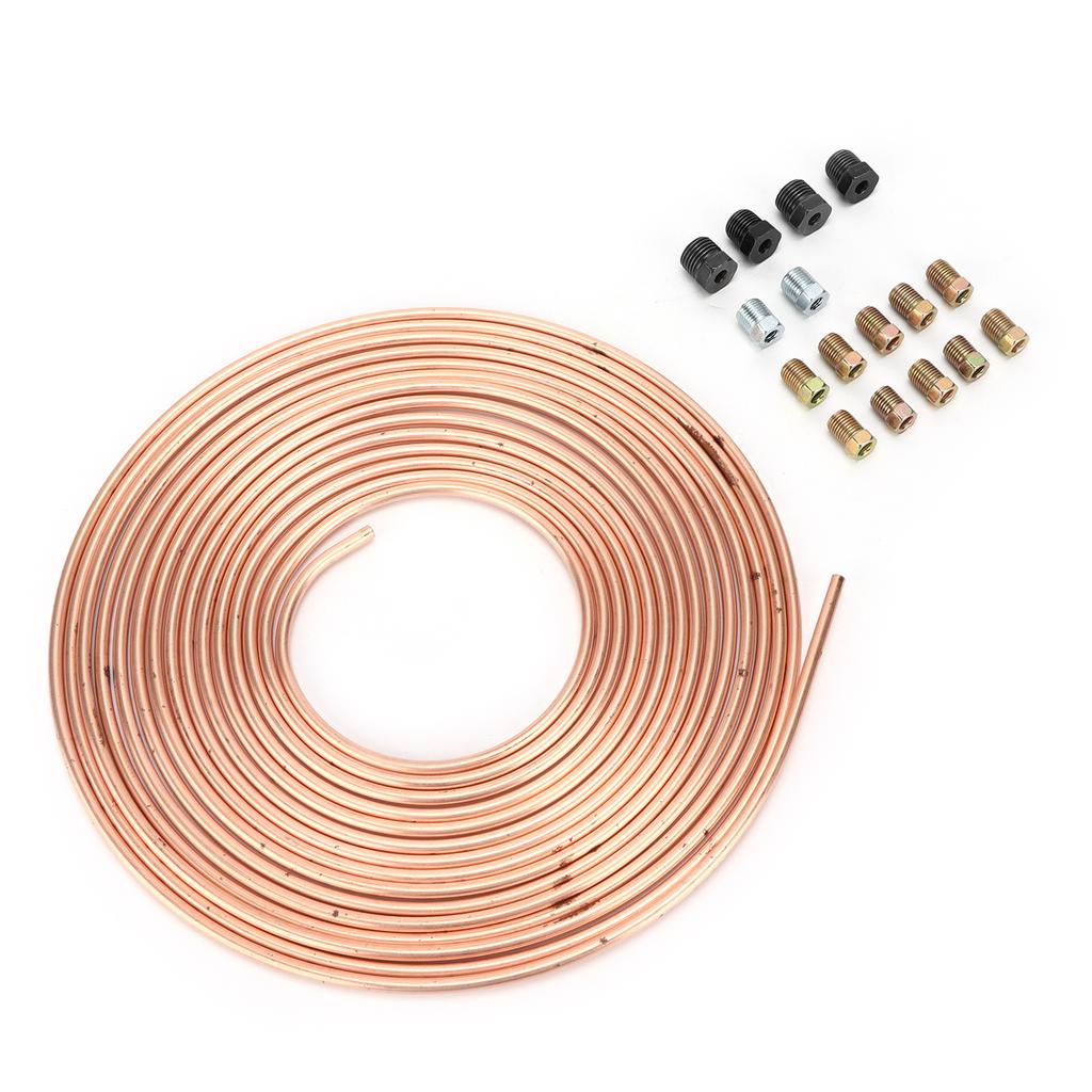 25ft Brake Line Tubing Copper Nickel Plated 3 16in OD with Fittings for Hydraulic Braking Fuel System(Gold )