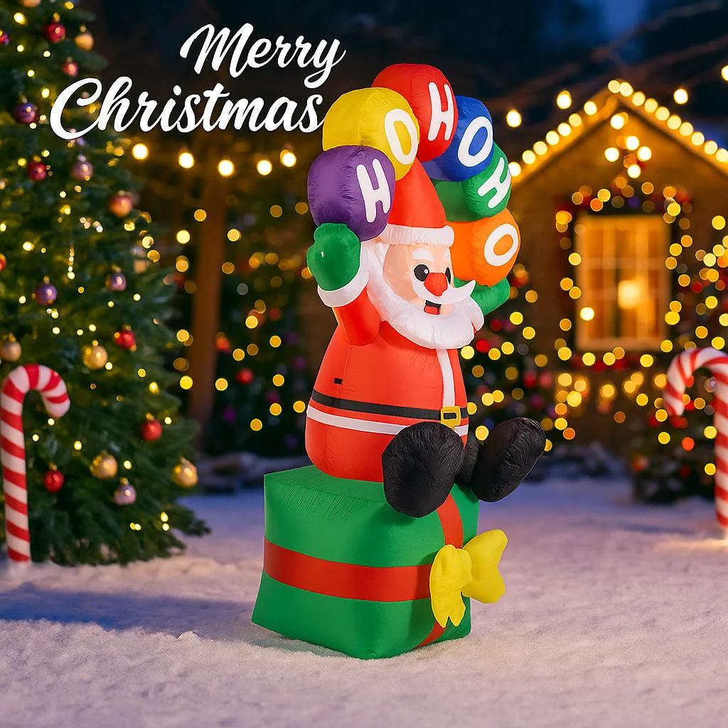 5.91FT Christmas Inflatable Toys Xmas Yard Lawn Party Decoration Santa Claus Gift Box Home Supplies Ornaments with LED Light