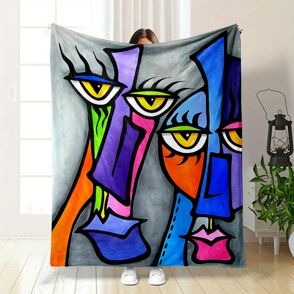 Abstract Face Art Blanket Bedroom Blanket for Livingroom Couch Lunch Break Soft Throw for Friend's Festival Gift