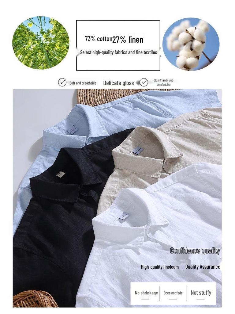 Men's Summer Cotton Linen Pocket Cardigan Square Collar Short Sleeve Casual Shirt