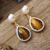 High quality real gold electroplating light luxury natural stone zircon pearl earrings popular jewelry earrings