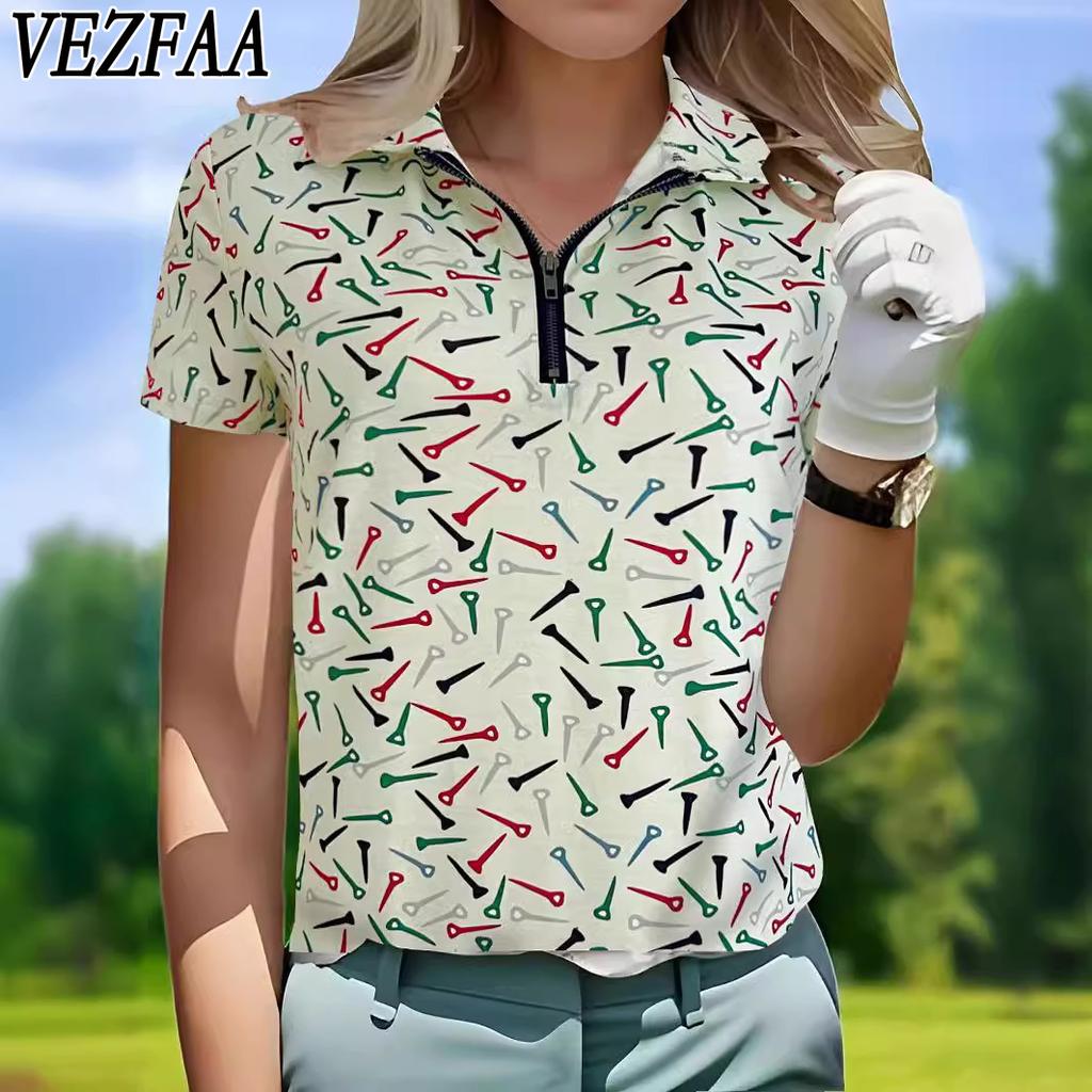 VEZFAA Damenmode Casual Sommer Frühling Kurzarm Polokragen Blusen & Hemden