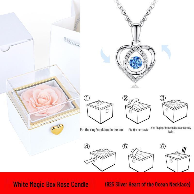 S925 Silver Four-Leaf Clover Necklace In Rotating Surprise Gift Box for Christmas, Valentine's, or Birthday