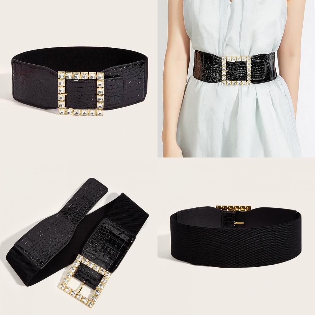Winter Leather Wide Belt With Diamond Pattern Buckle For Women Dress And Belt Fashion