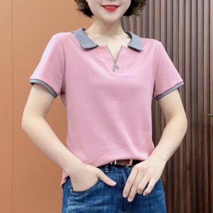 Tricou cu mânecă scurtă cu temperament de mamă de vârstă mijlocie pentru vară pentru femei, nou, mărime mare, larg și la modă, versatil, top de culoare uni