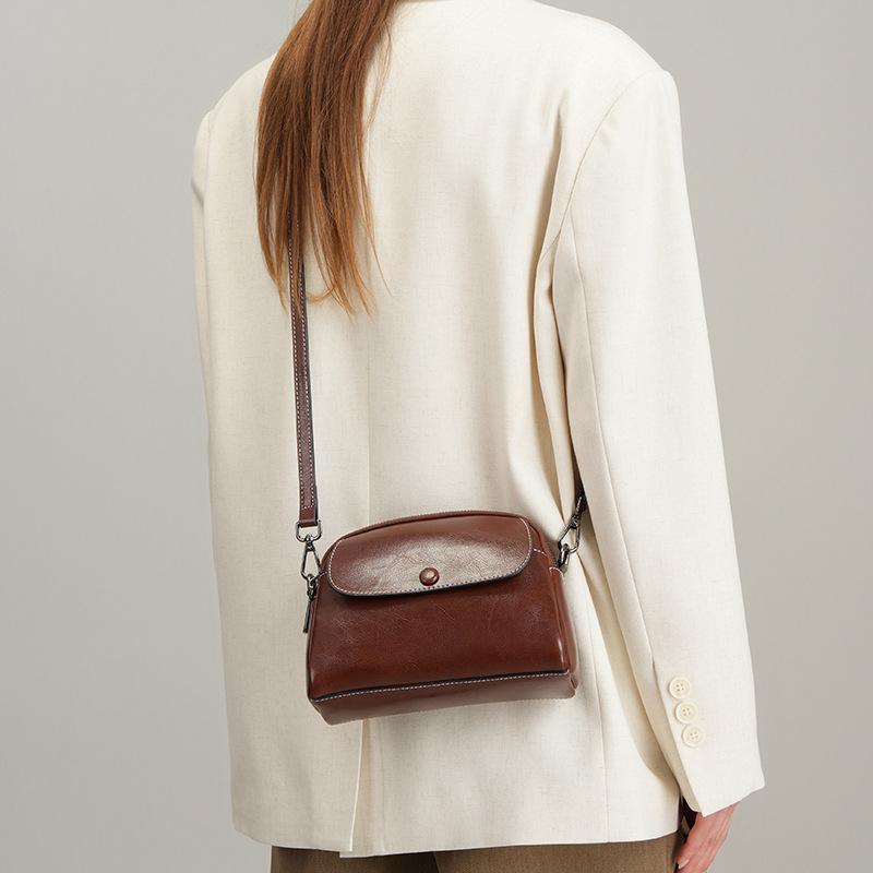 Leather Bag Women'S Trendy Retro Versatile Small Round Bag Temperament Shoulder Messenger Bag Fashion