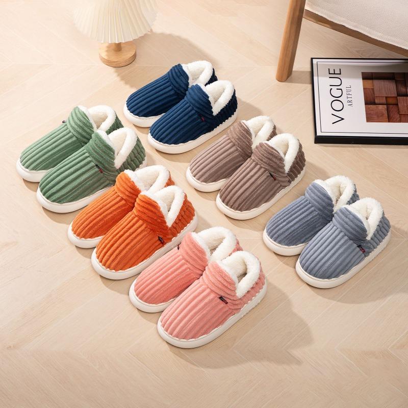 Women Coral Fleece Furry Slippers, Warm Indoor Slip On Lazy Cotton Shoes Plus Size