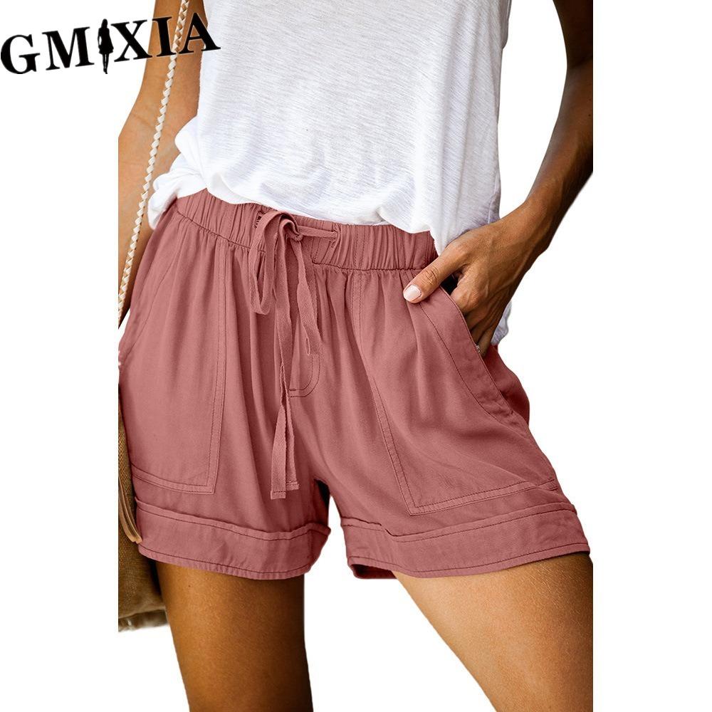 GMXIA Women's Casual Loose Elastic Waist Plus Size Shorts with Pockets Trousers