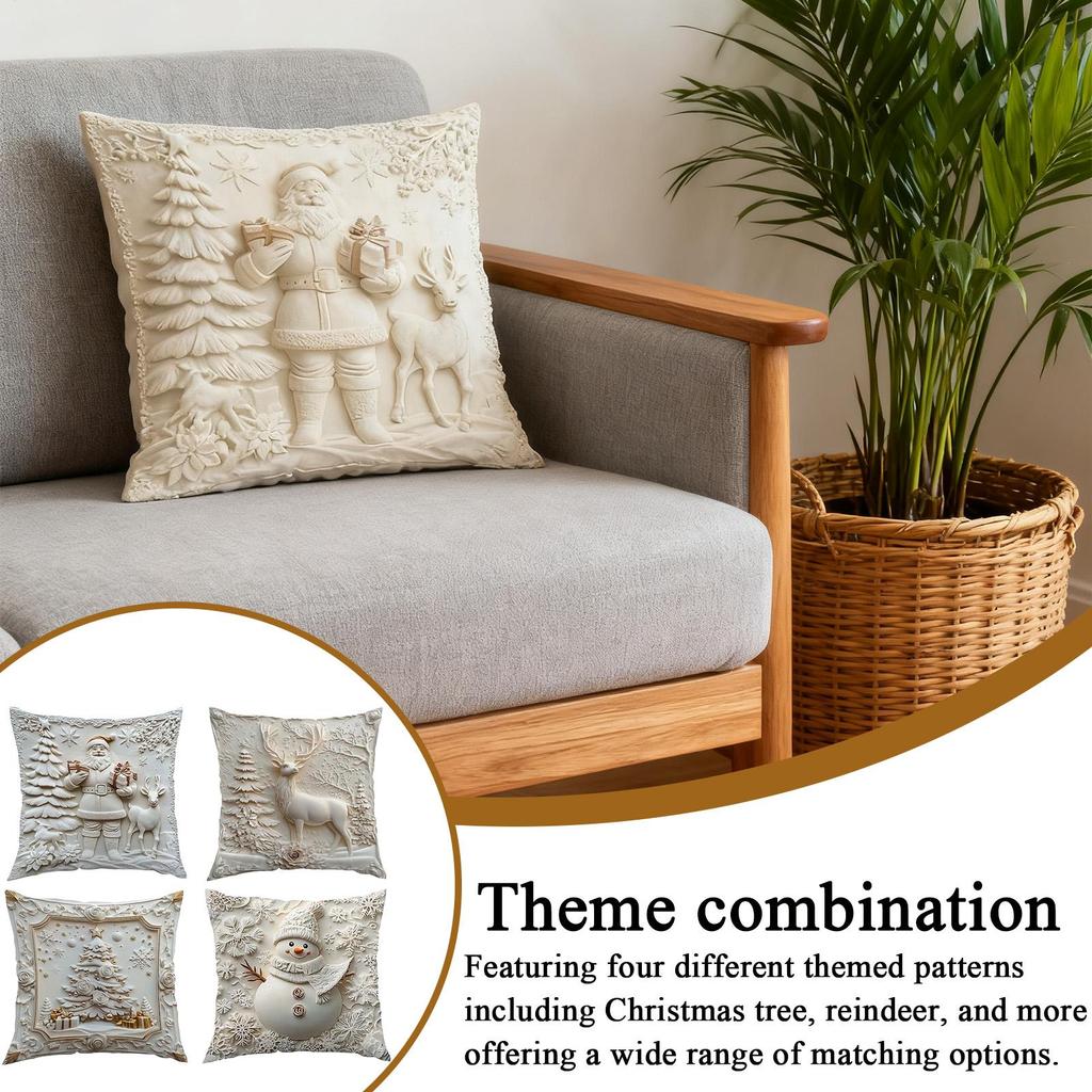 Pillow Covers 18x18 Inch Embossed Pillowcase Decorations Winter 4 Piece Christmas Couch Pillow Covers For Holiday Farmhouse