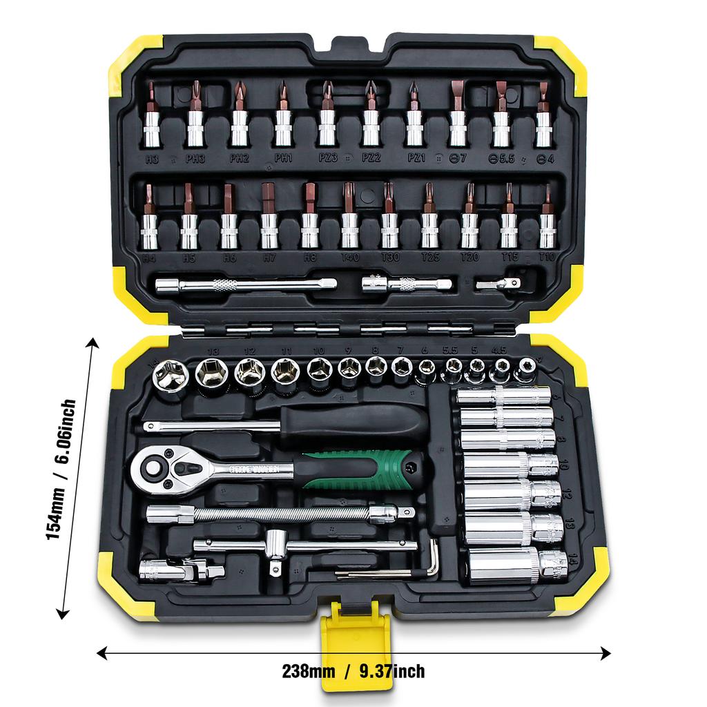53pcs 1/4 Inch Drive Socket Ratchet Wrench Set,With Bit Socket Set Metric And Extension Bar For Auto Repairing And Household