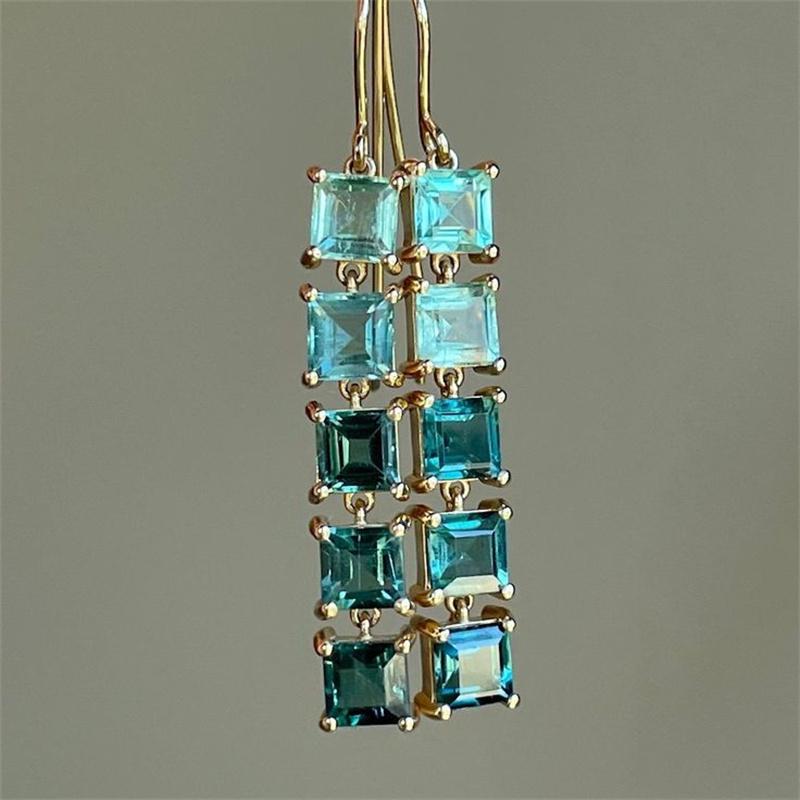 Gorgeous Sparkling Blue Cubic Zirconia Long Dangle Earrings Women Elegant Exquisite Pendant Earrings Jewelry Accessories