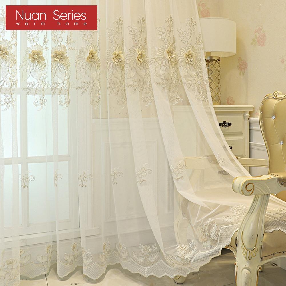1PC Nuan Series European Luxury Embroidered Sheer Curtain Transparent White Tulle for Living Room Bedroom Window Decoration Home Decor