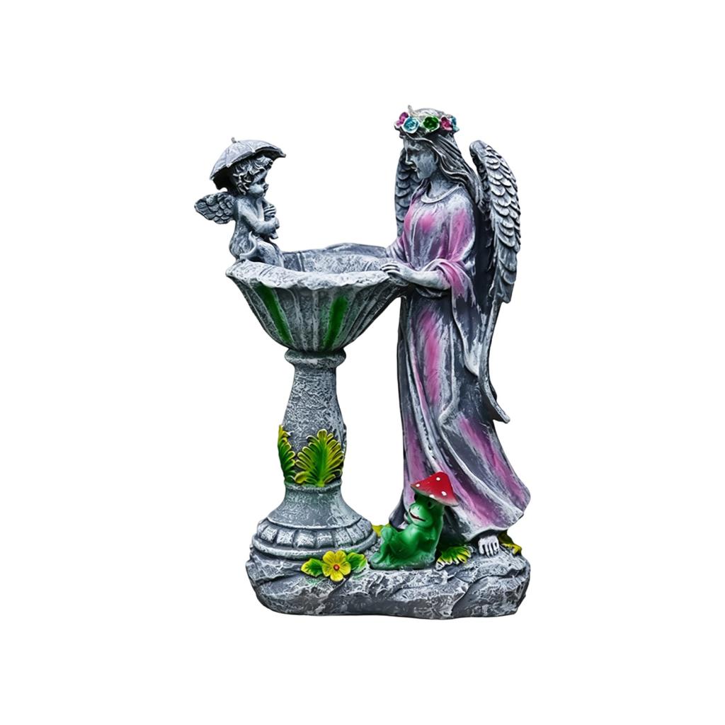 Solar Resin Angel Statue with LED Light Fairy Garden Pond Decoration for Outdoor Patio Yard Fountain Sculpture