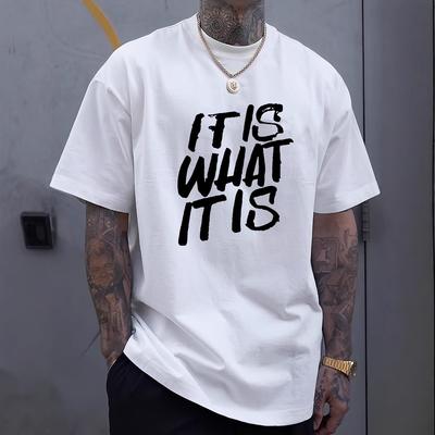 Schwarzes Kurzarmshirt aus Baumwolle für Herren. Weich und bequem. Rundhals-Design, lässige Mode, Buchstabendruck