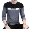 Fall Spring Men Top Patchwork Color Matching Letter Pattern Round Neck Long Sleeves Pullover Daily Wear Casual T-shirt