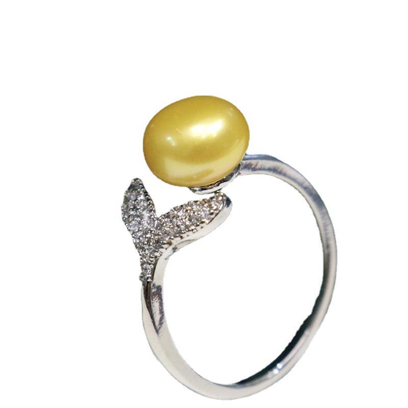 Adjustable Mermaid Ring with Near Round Freshwater Pearl - Strong Luster, Light Luxury, Versatile, Fashionable Jewelry.