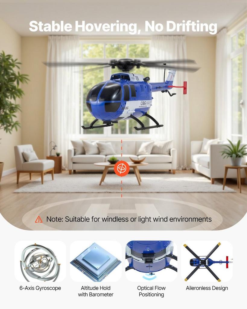 RC-Hubschrauber, 2,4 GHz 4-Propeller Fernsteuerungs-Hubschrauber mit 6-Achsen-Gyroskop, 4-Kanal RC-Flugzeug für Anfänger, LED-Licht & Ein-Tasten-Start/Landung,