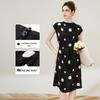 TUHUANG Hepburn Stil Maulbeerseide Gepunktetes A-Linien Midi-Kleid
