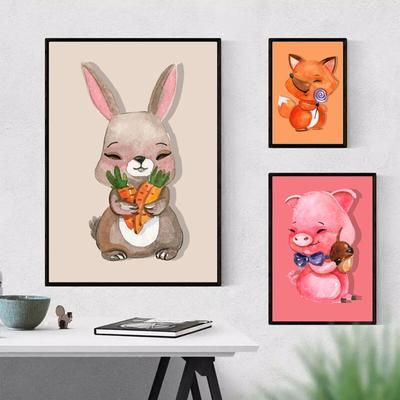 Nórdico Moderno Dibujo Animado Infantil Animal Conejo Zorro Cerdo Decoración Casa para Niños Habitación Infantil Jardín de Infancia Niñas Lienzo Arte de Pared