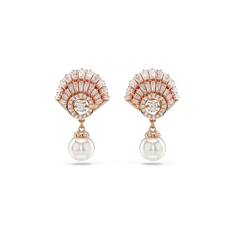 Swarovski Idyllia shell shape synthetic cubic zirconia rose gold plated imitation crystal imitation pearl earrings women s white 5689196