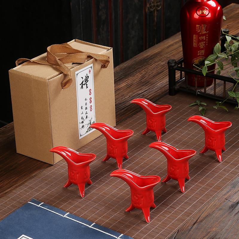 6pcs/set, Antique Ceramic Imperial Wine Cup, Chinese Style Liquor Glass, Gift Box Packaging Celadon Wine Cup, Ceramic Wine Set