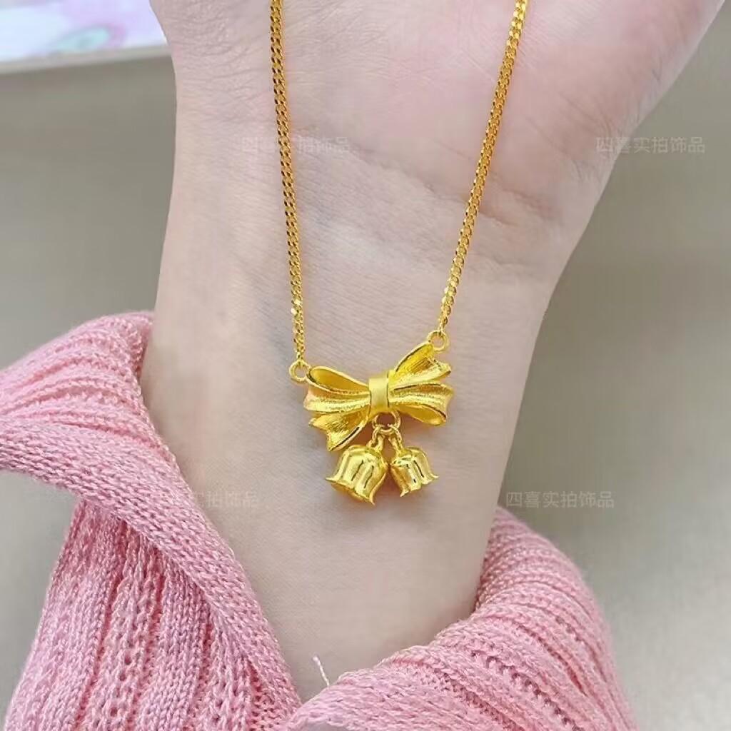 New Chinese princess on the run bow lily of the valley necklace women's gold high-end design women's collarbone chain