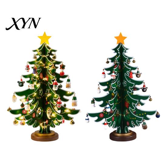 Decorative LED Christmas Tree Wooden Advent Calendar 2026, 24-Day Tabletop Xmas Interactive Gift for Kids Ornaments Countdown Holiday Party Supplies,